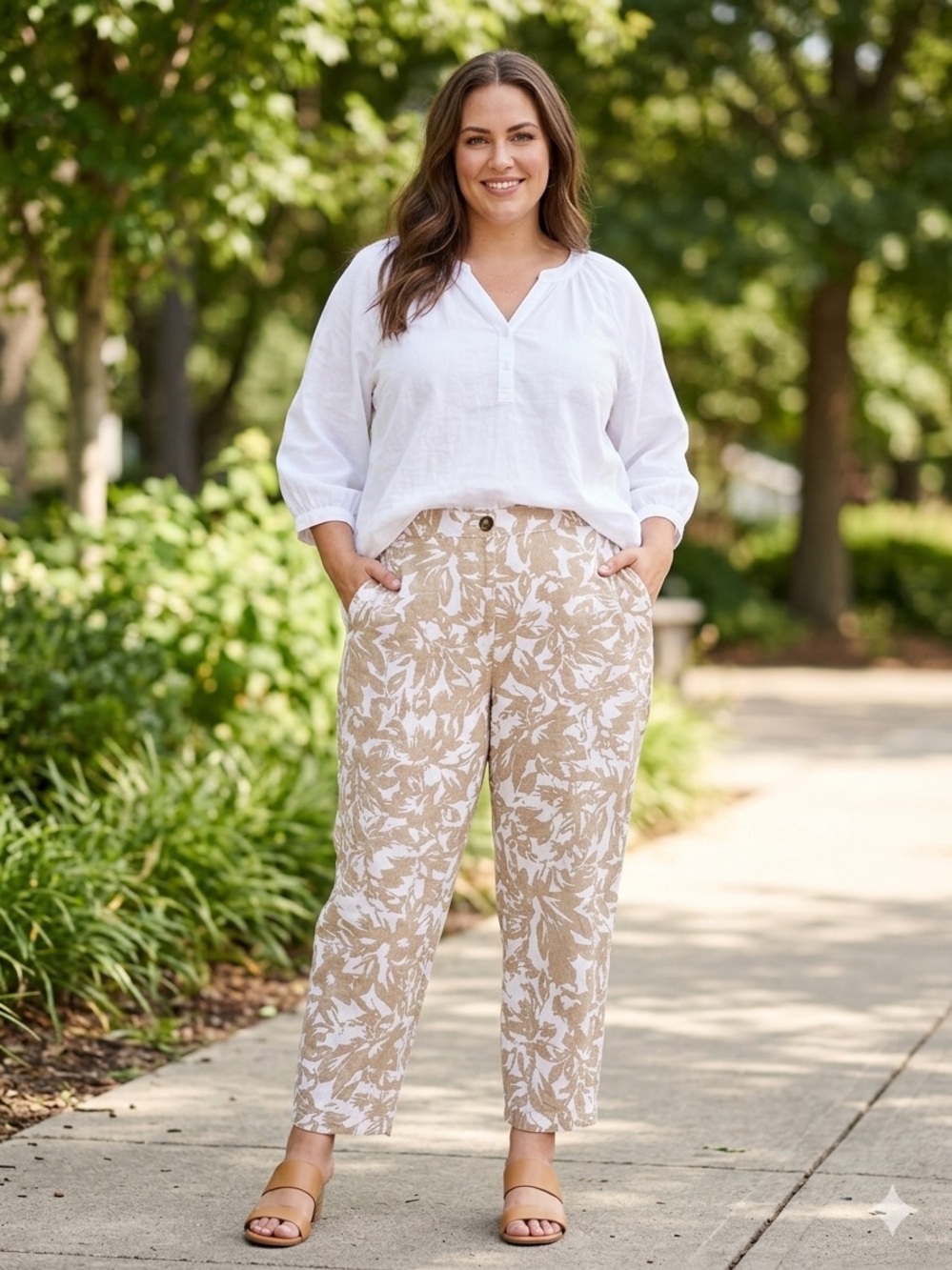 Northern Reflections Beige and White Floral Cropped Pants